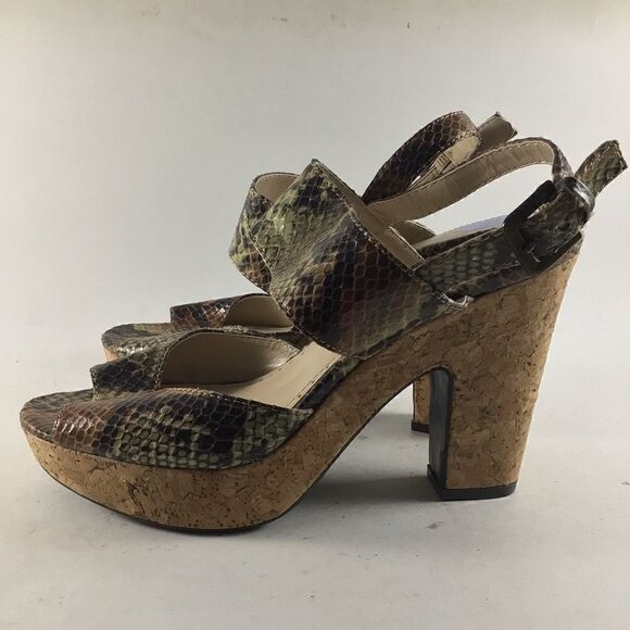 Adrienne Vittadini Yancy womens heeled sandals snake leather brown size 7.5 - Picture 3 of 9
